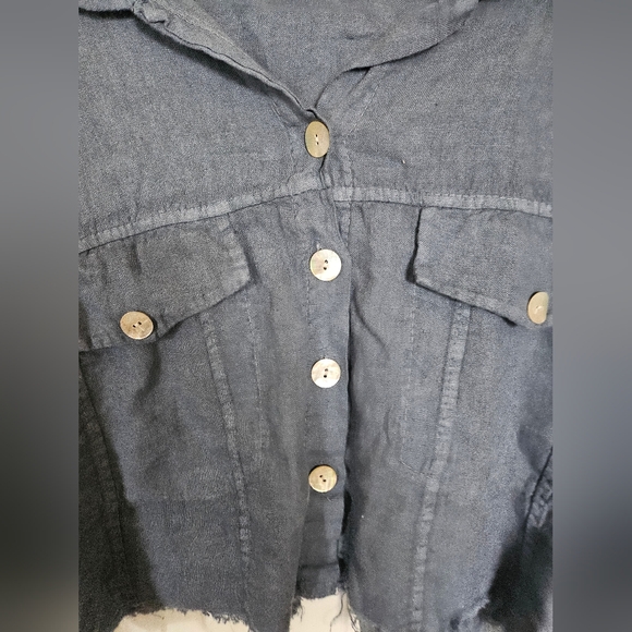 Made in Italy 100% Raw Linen Cropped Button Shirt Blue Lightweight Boho Top S/M. - Picture 5 of 10